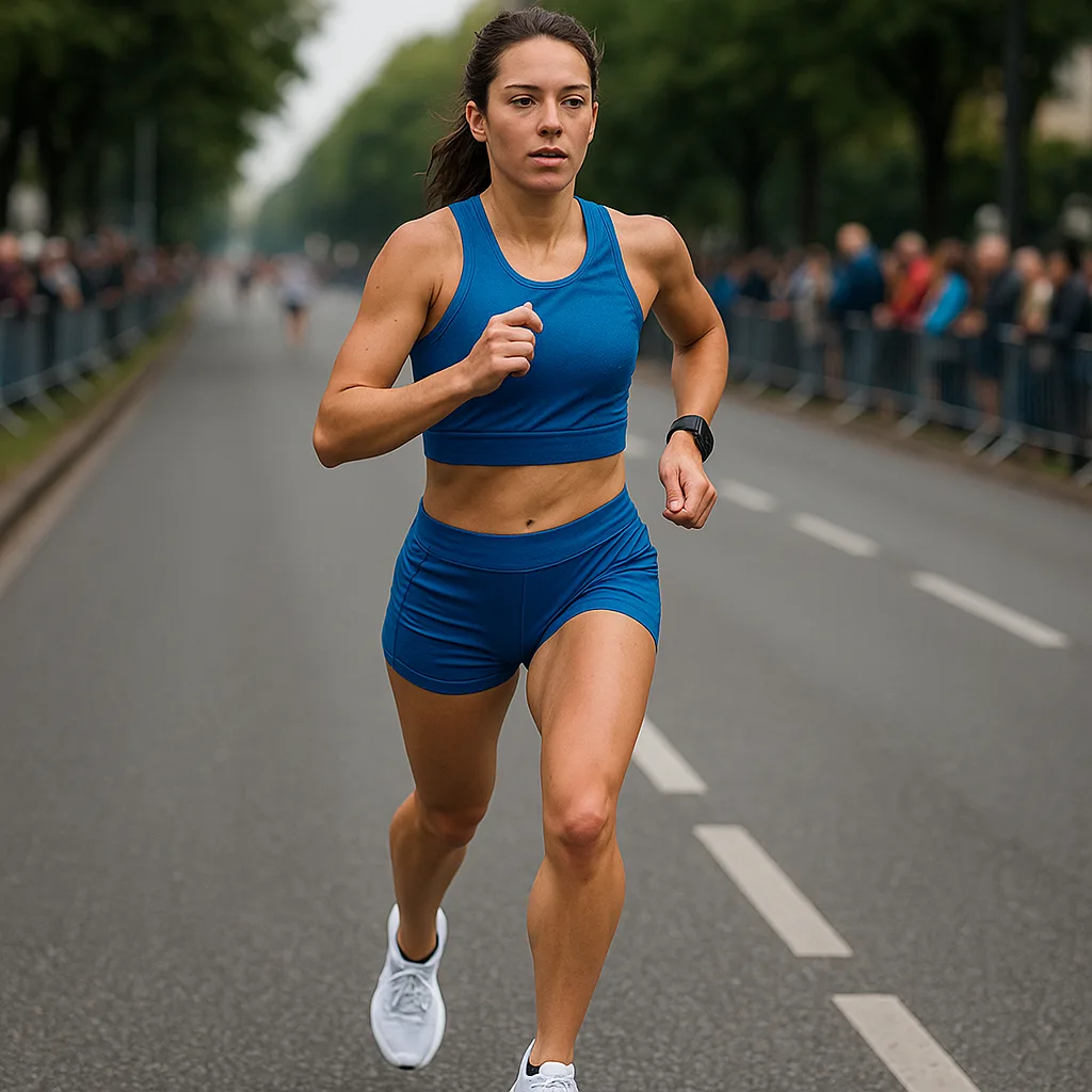 Female Runner Wearing a Blue Athletic Outfit