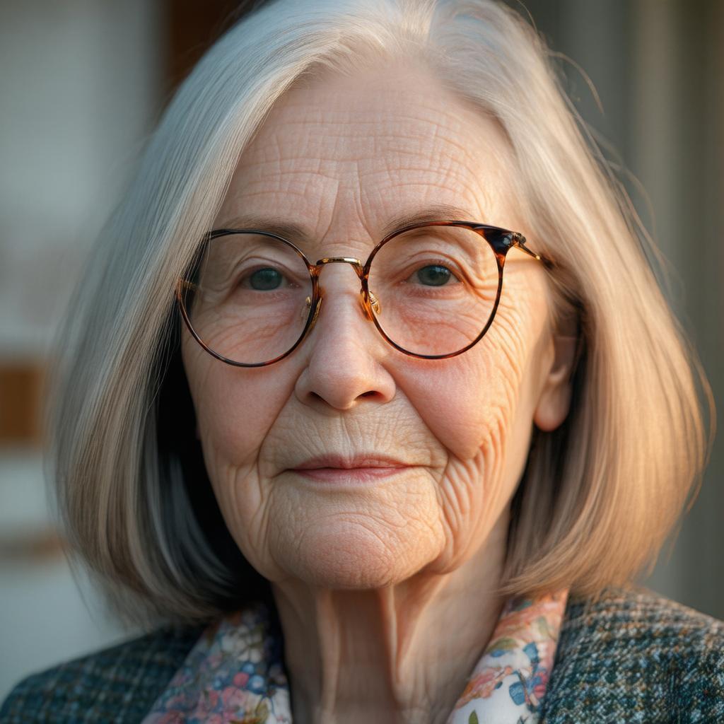 Hyperreal Elderly Woman in Metal Rimmed Glasses