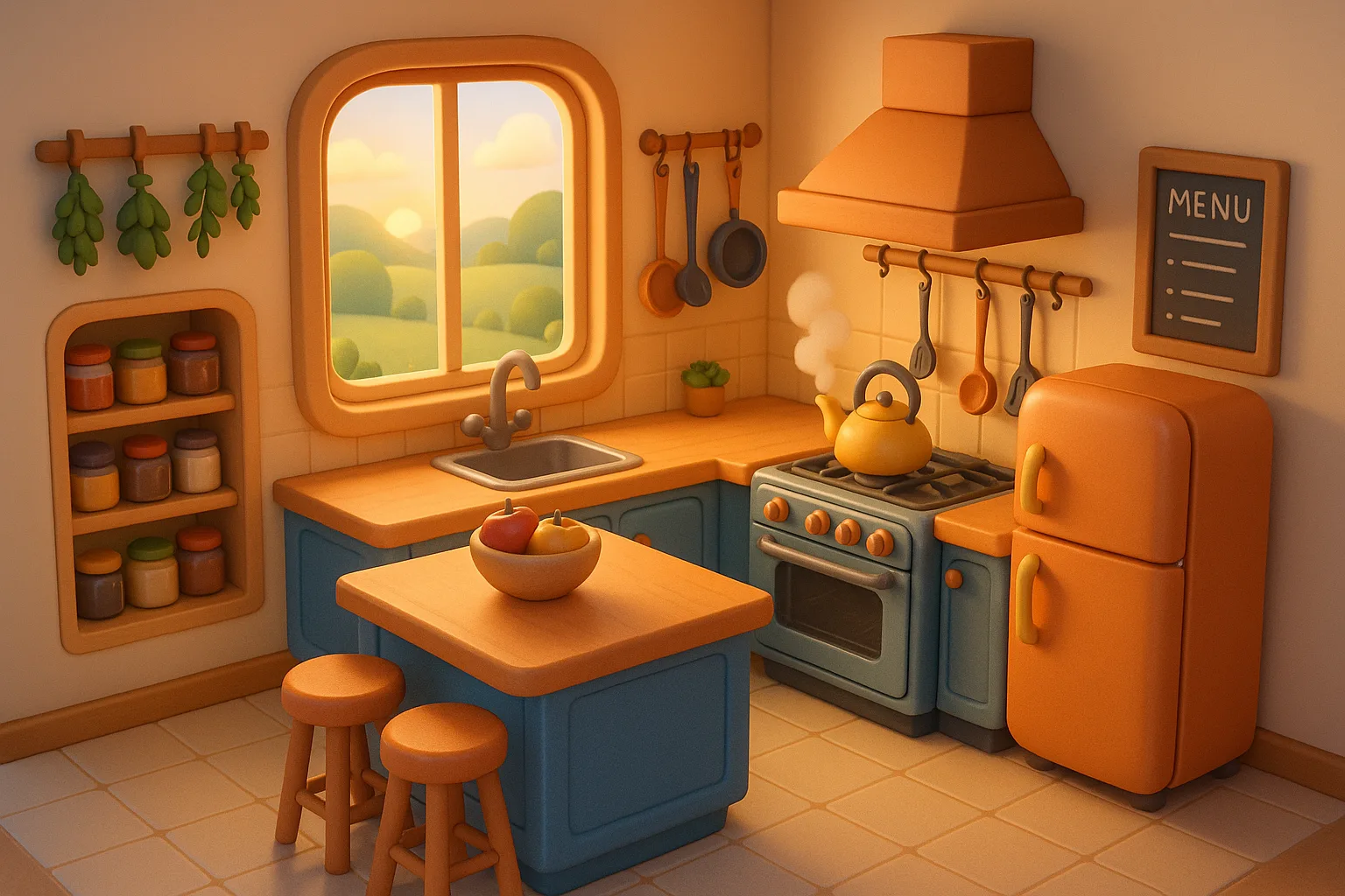 Whimsical Kitchen in a Playful 3D Aesthetic with High-quality C4D-style