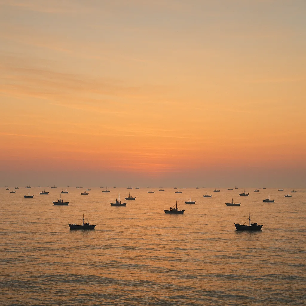 Many Distant Fishing Boats