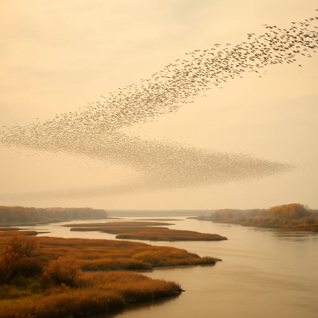 Innumerable Migrating Birds Form a Vast