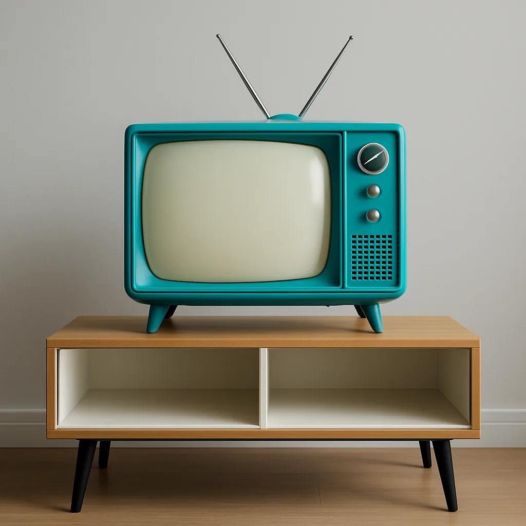 Modern Stand with a Teal-colored Television Placed on It