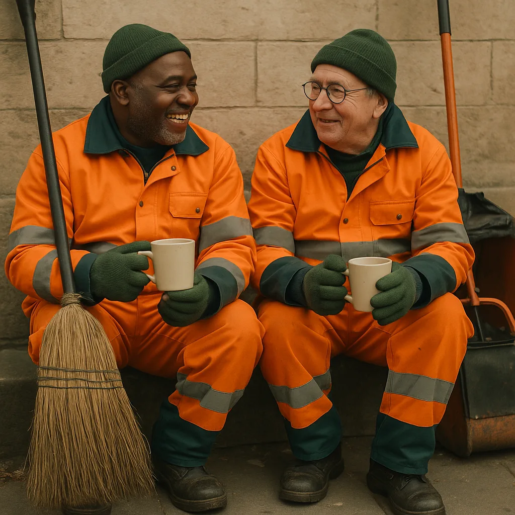 Workers Tasked with Cleaning the Streets Taking a Peaceful Break