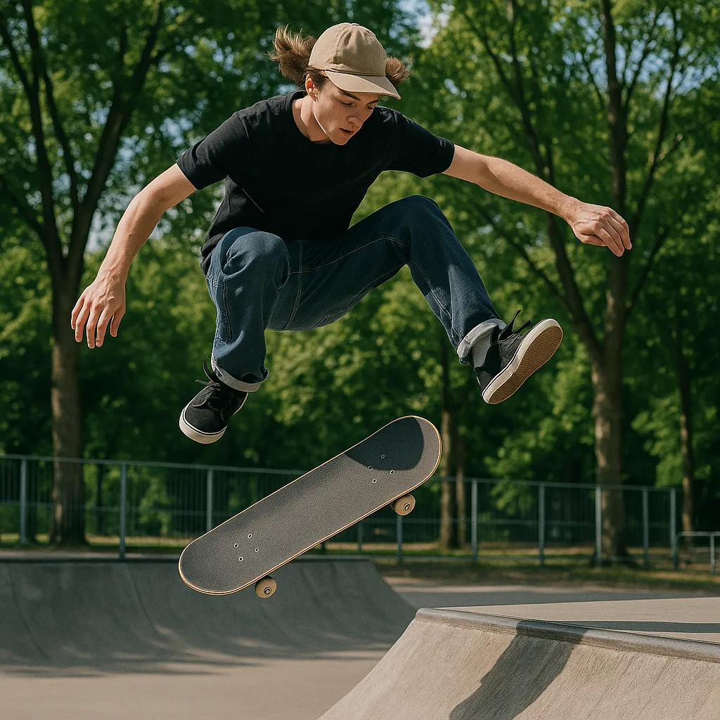Skateboarder Performs a Mid-air Flip Trick