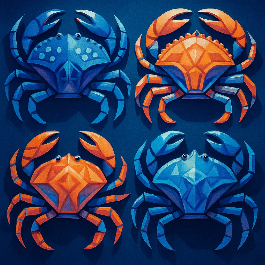 Four Varied Dungeness Crabs