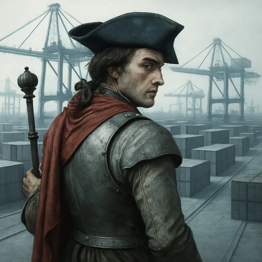 Historical Revolutionary-inspired Figure of European Descent Stands Clad