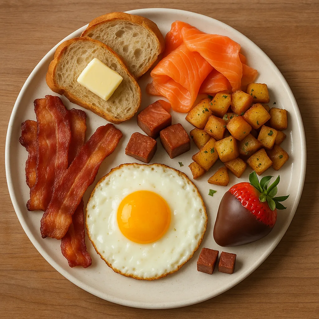 Breakfast Plate Featuring a Fried Egg with Bacon