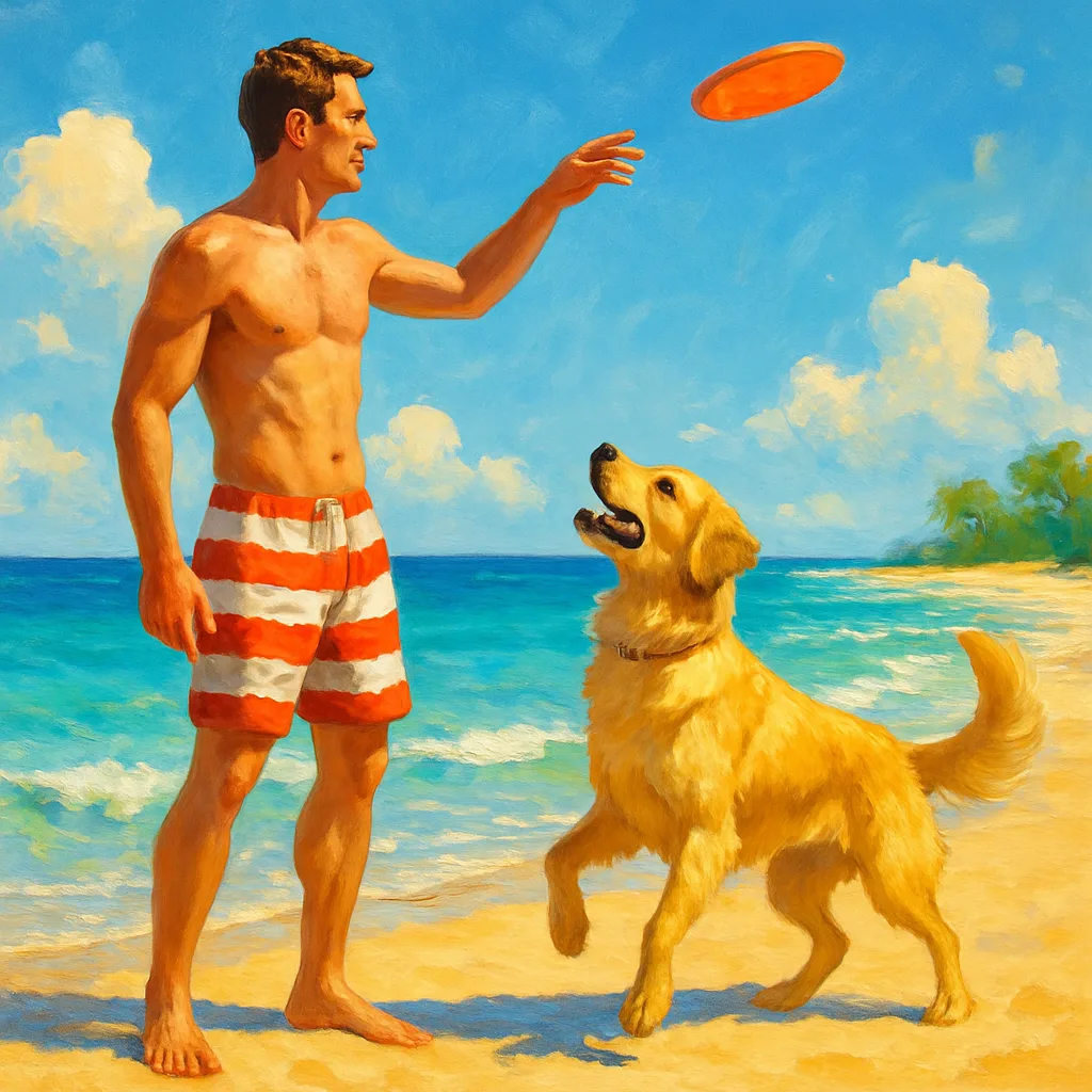 Lively Beach Scene Showcases a Man Dressed