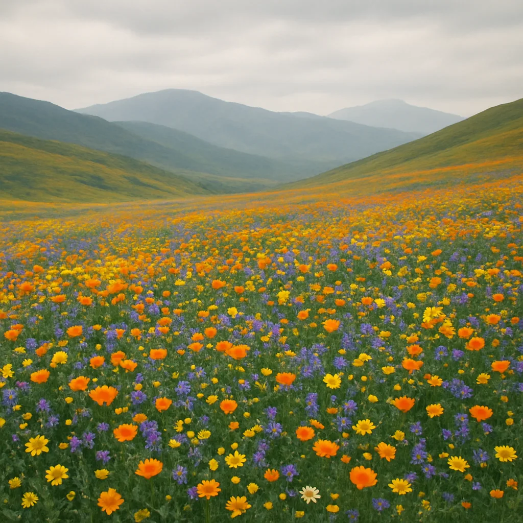 Vast Carpet of Countless Colorful Wildflowers Blankets Rolling Hills