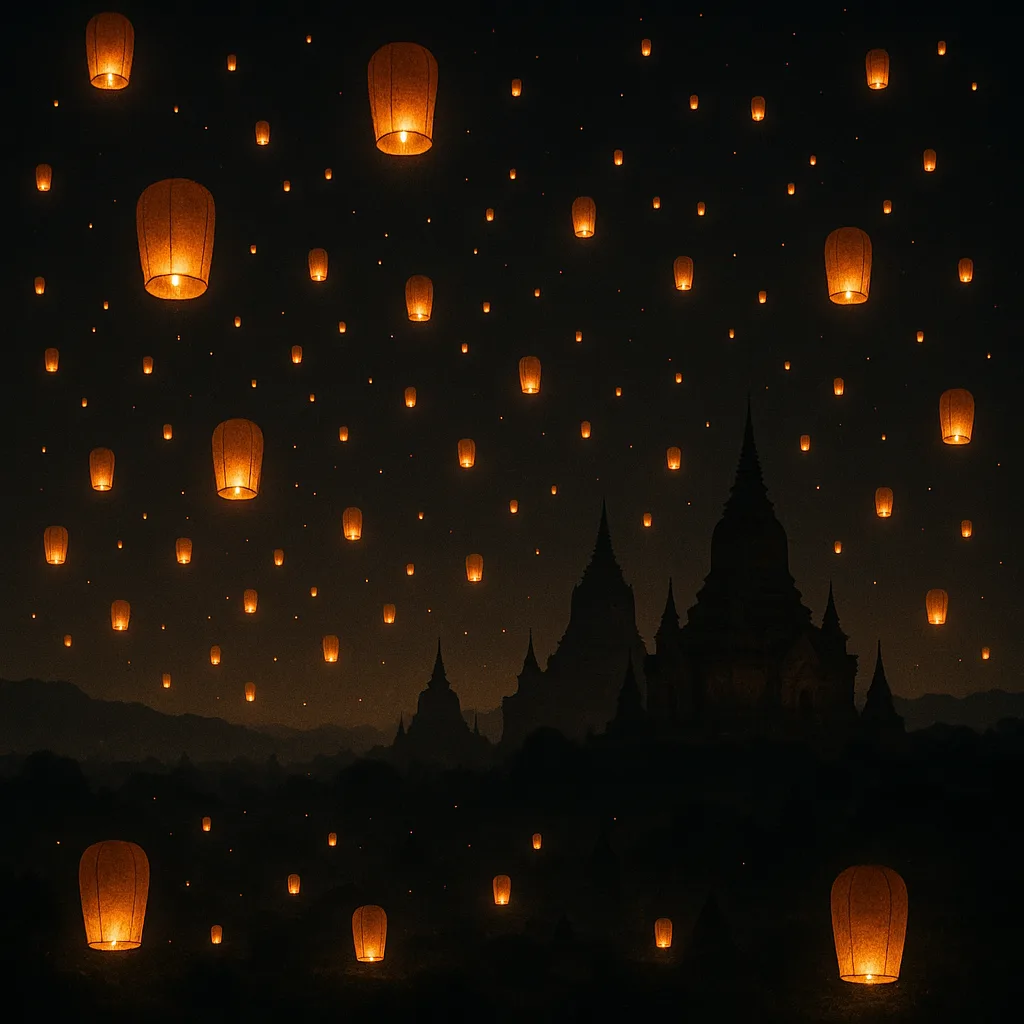 Myriad of Glowing Paper Lanterns Drifts Slowly Upwards