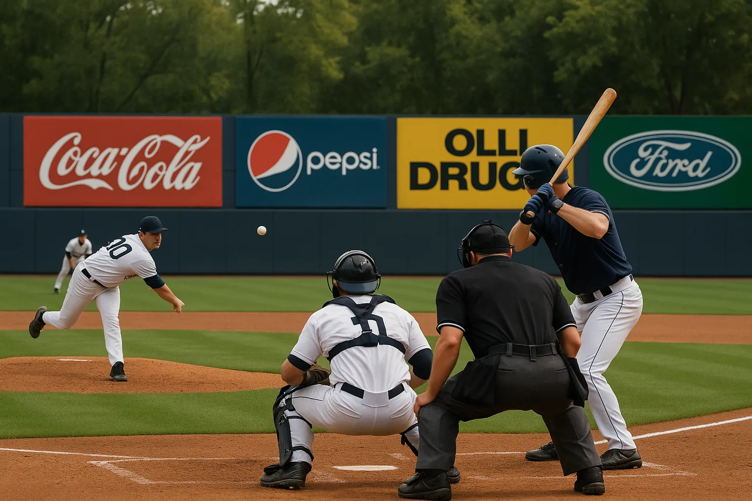 Baseball Game with Players and an Umpire on the Field