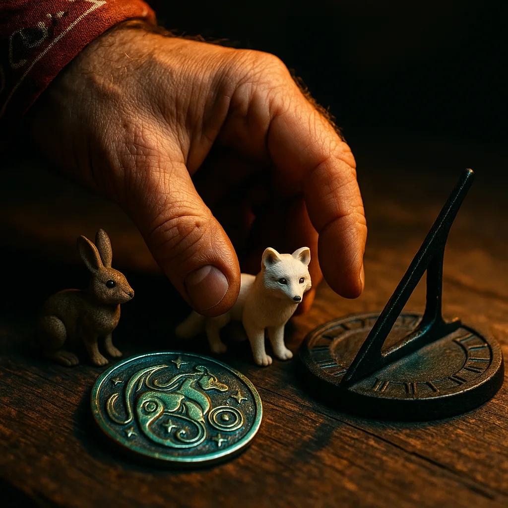ECU: Bandana-cuffed Everyman's Hand Arranges a Tiny Arctic Fox