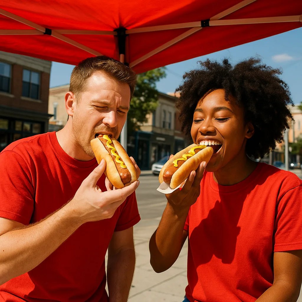 Two Individuals in Red T-shirts