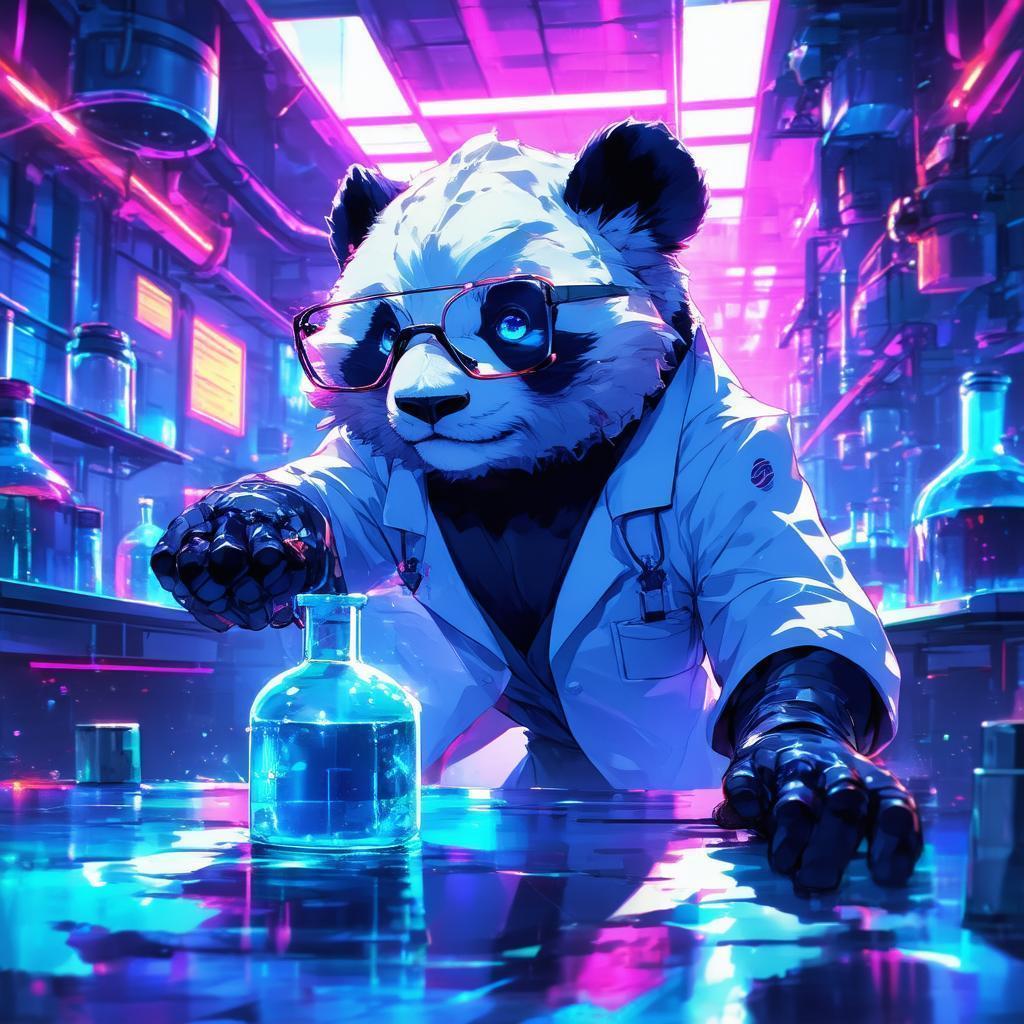 Panda Mad Scientist in a Neon Lab