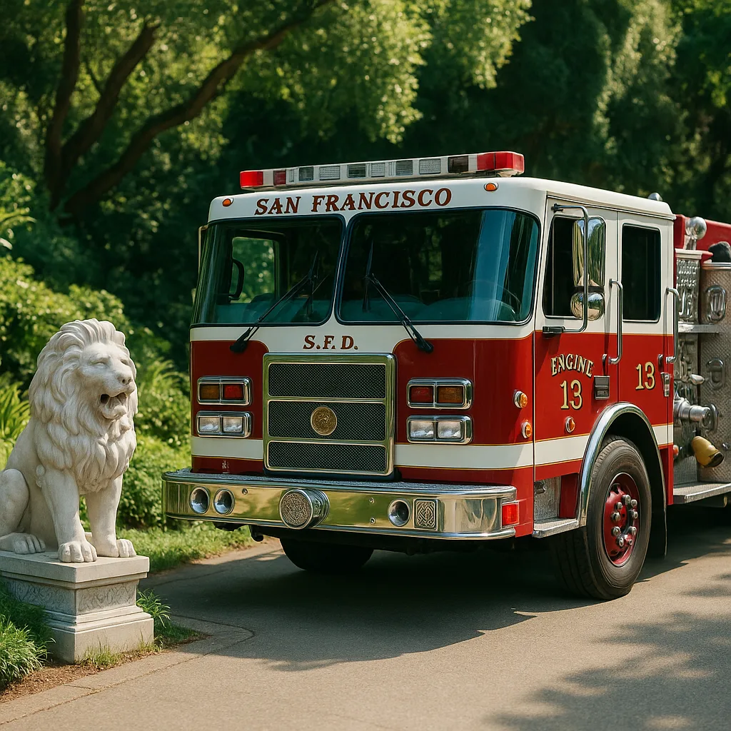 Red San Francisco Fire Department Truck Parked Beside Greenery