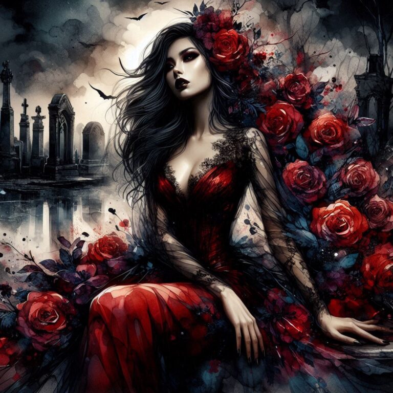 Dark Fantasy Woman in Cemetery Scene