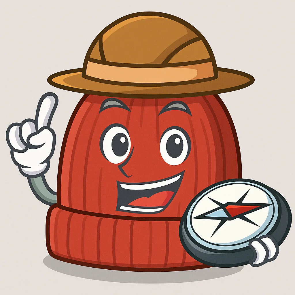 Cartoon-style Red Beanie Wearing an Explorer's Hat