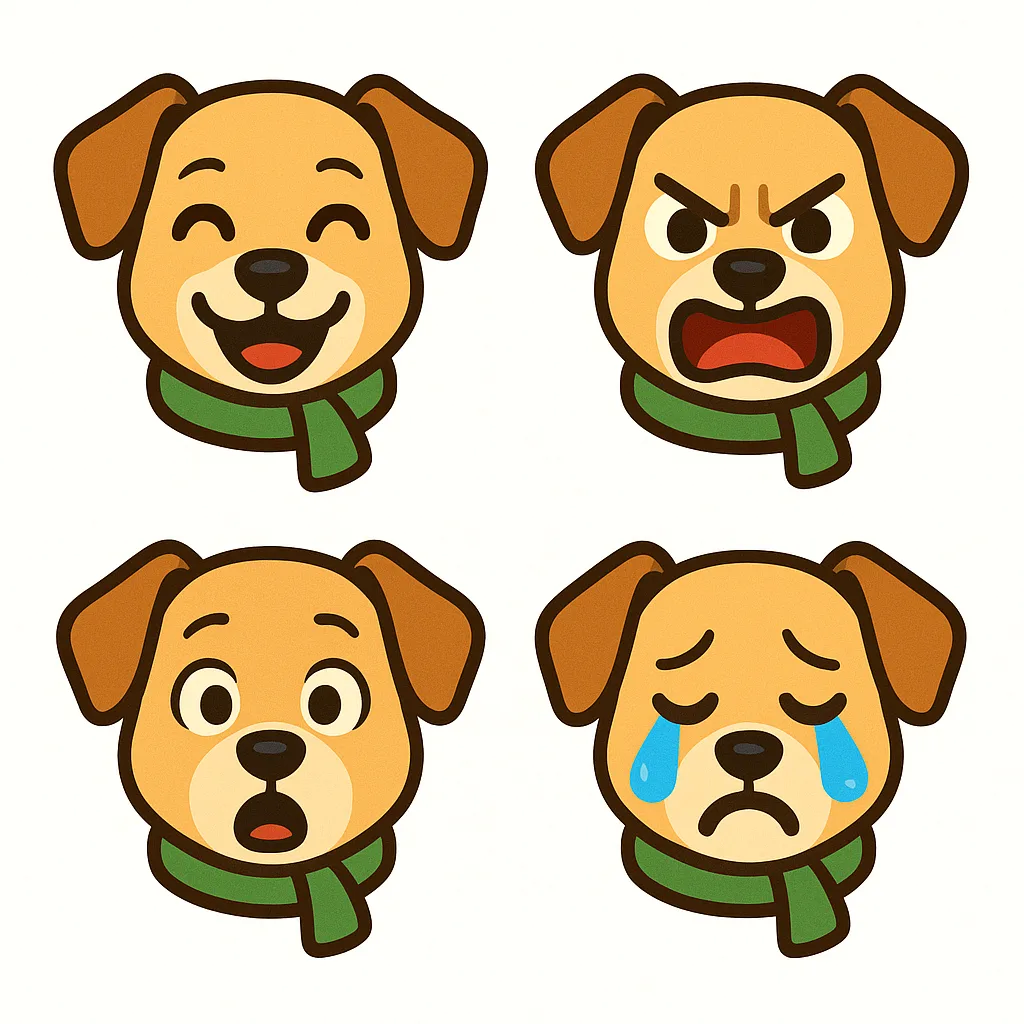 Collection of 2x2 Emoji Icons Showcasing Dog Faces with Expressions