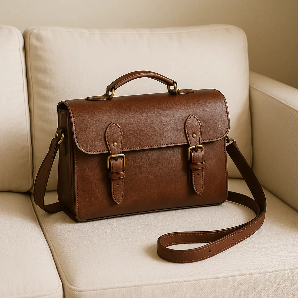 Sophisticated Leather Bag Lay on the Immaculate Couch