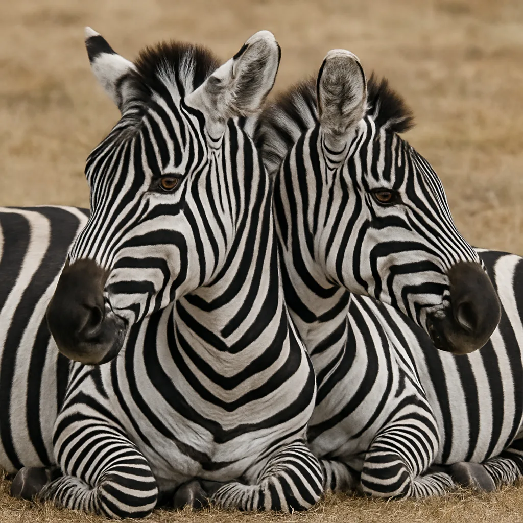 Two Zebras Resting Close Together