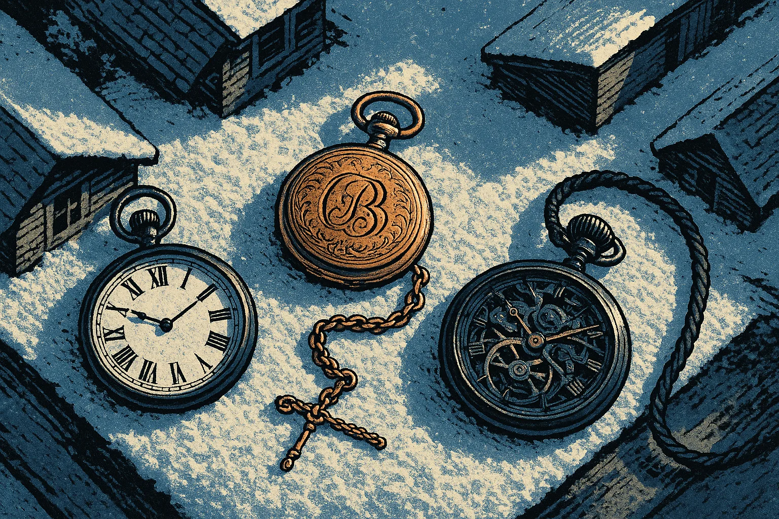 Three Distinct Pocket Watches—one an Open-face with Stark Roman Numerals