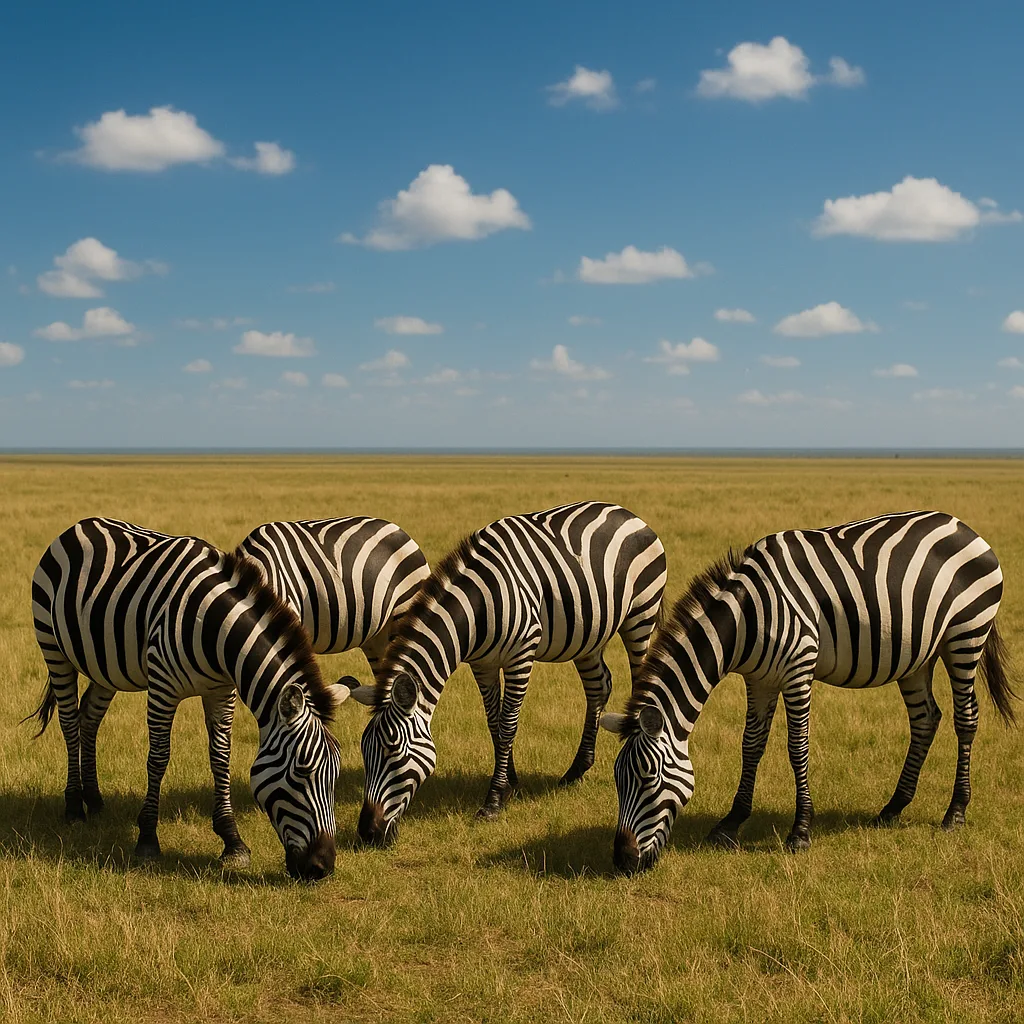 On a Wide Grassy Savanna Beneath a Boundless Blue Sky
