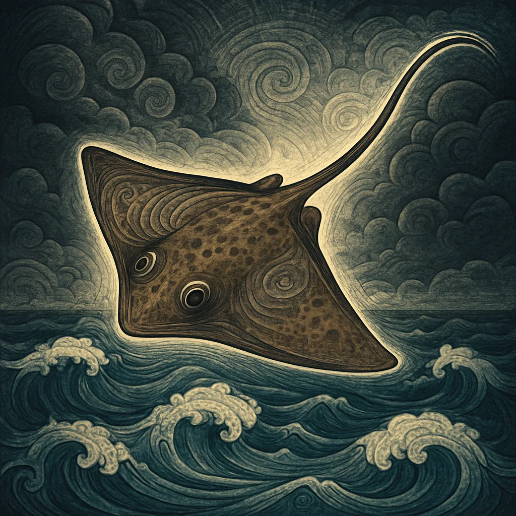 Single Rhomboidal Stingray—its Mottled Brown and Gray Skin