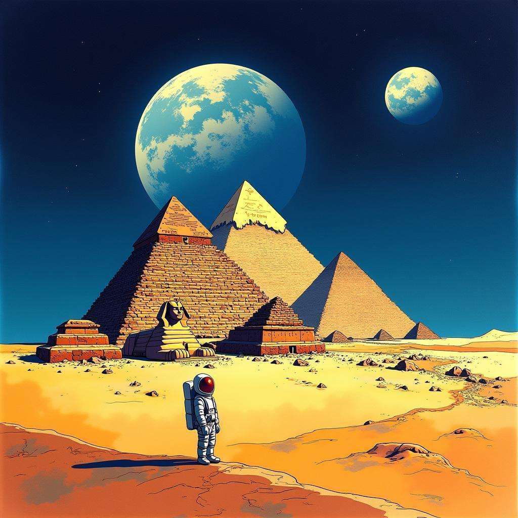 Pyramids and Sphinx Under Lunar Skies
