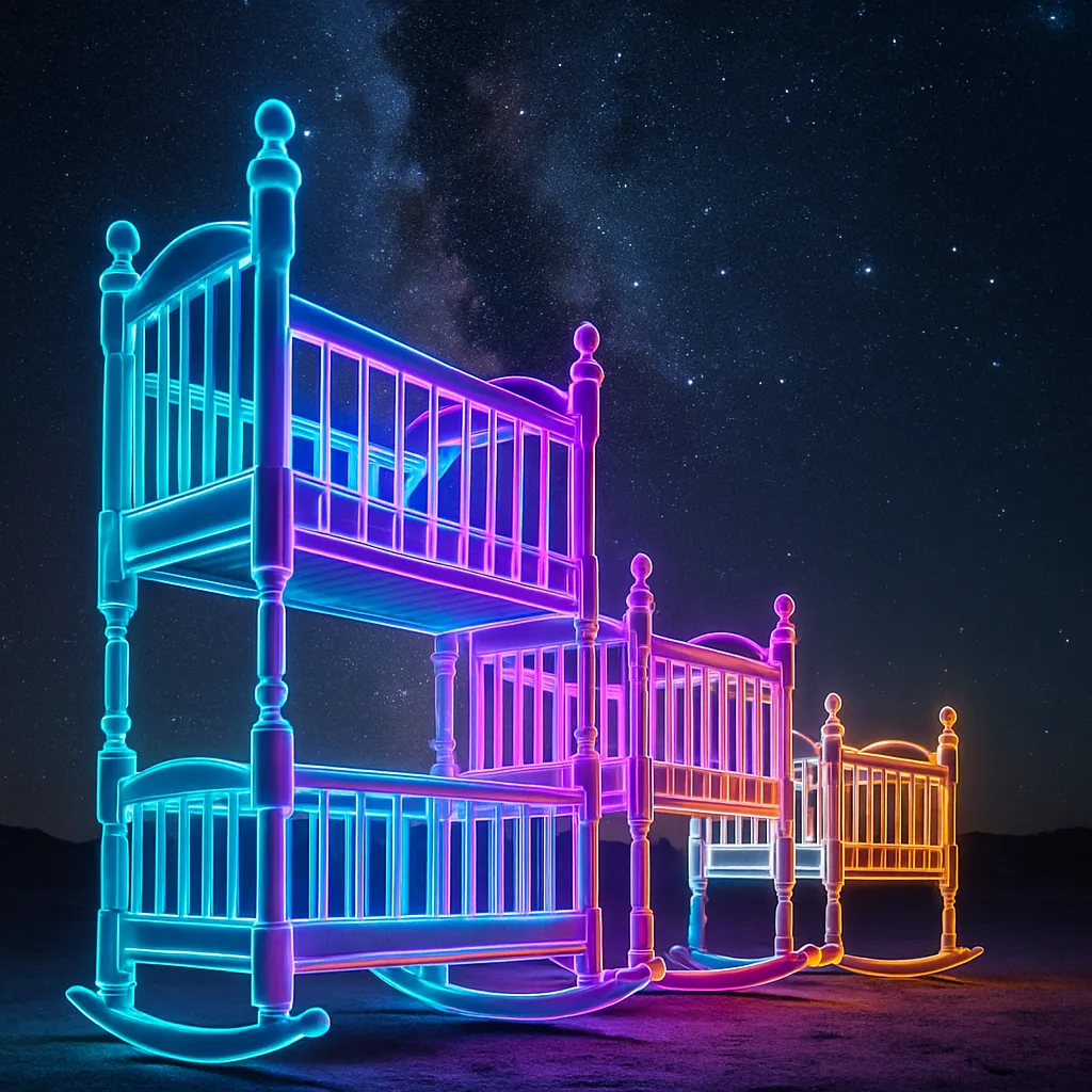 Three Diverse Holographic Neon Cradles