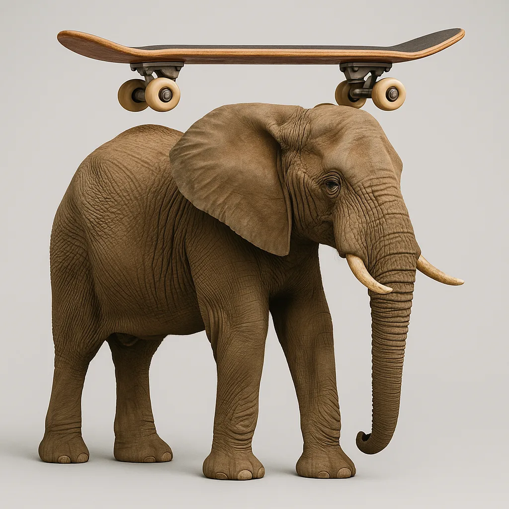 Skateboard Positioned Above an Elephant That Is Standing Beneath It