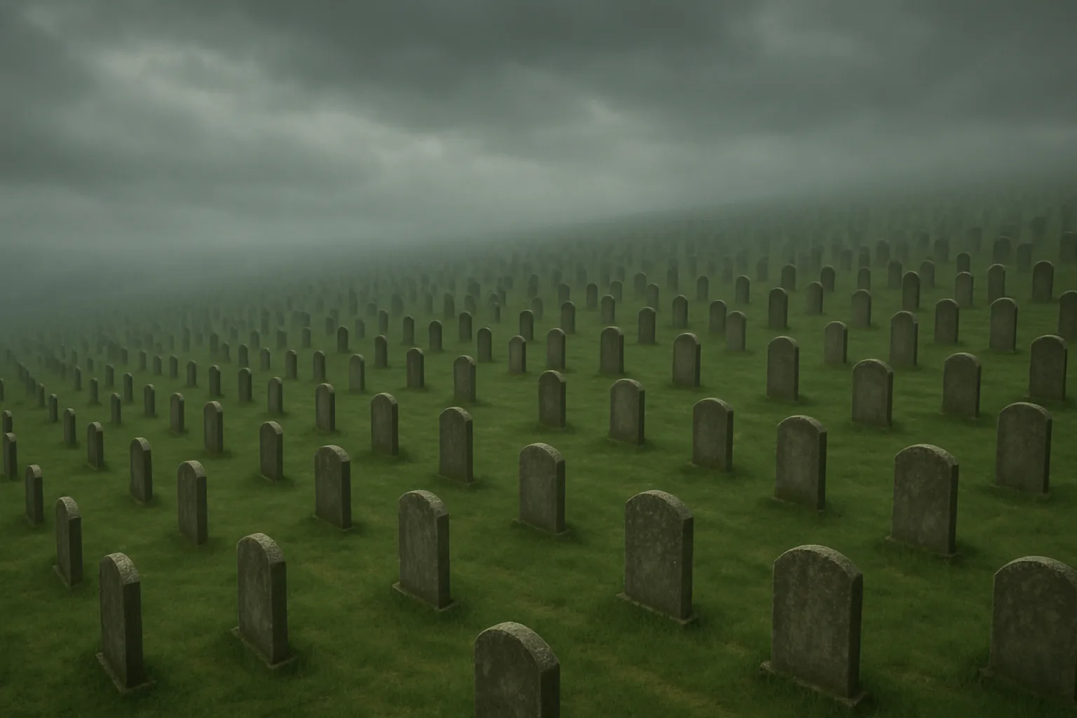 Countless Weathered Gravestones Stand in Orderly Rows Across a Vast