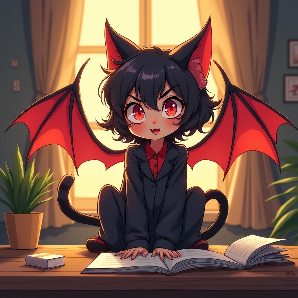 Vampire Cat Girl Learning Python Code