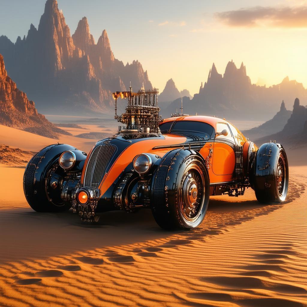 Orange Steampunk Car on Enchanted Sands