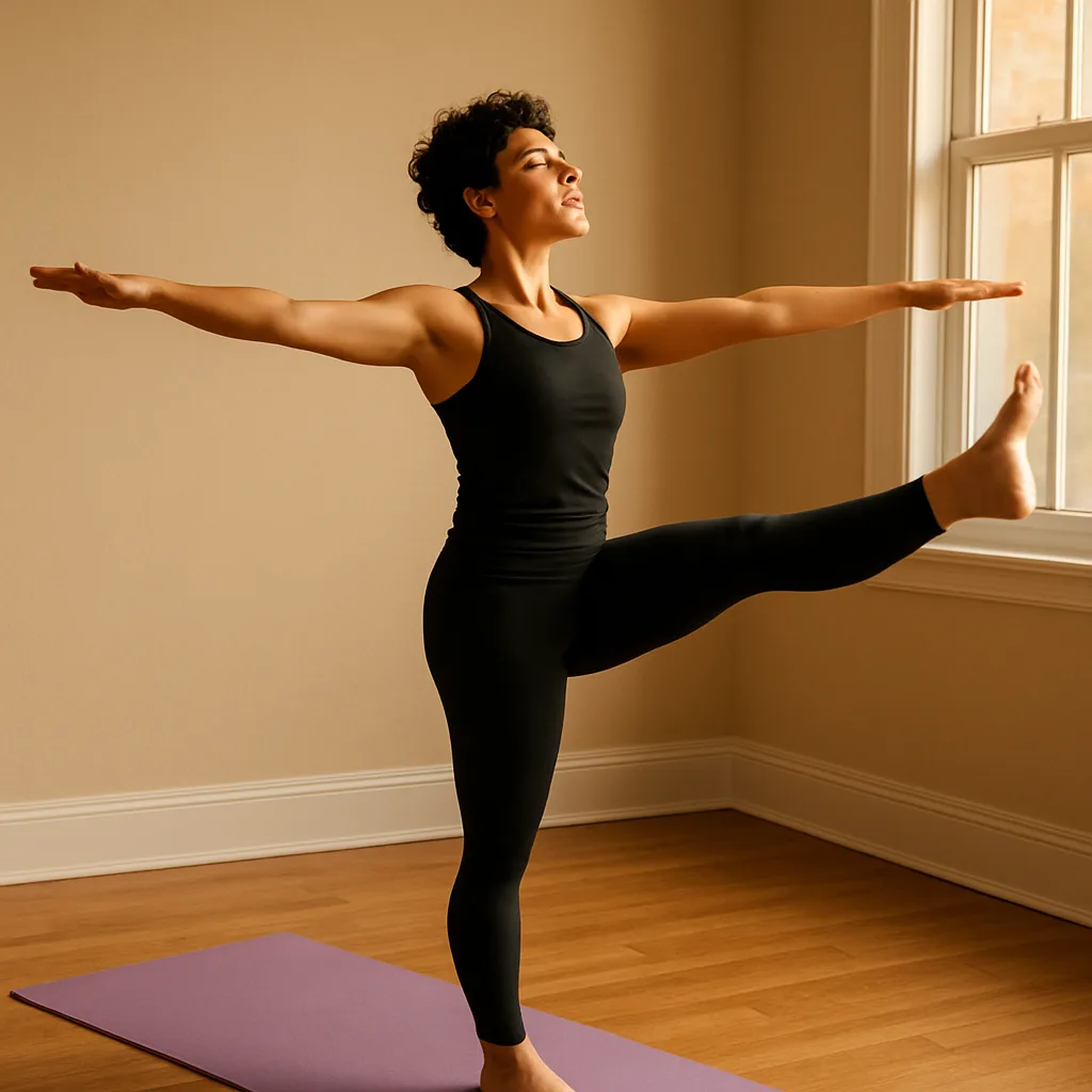 Person Balances Gracefully in a Yoga Pose Atop a Lavender