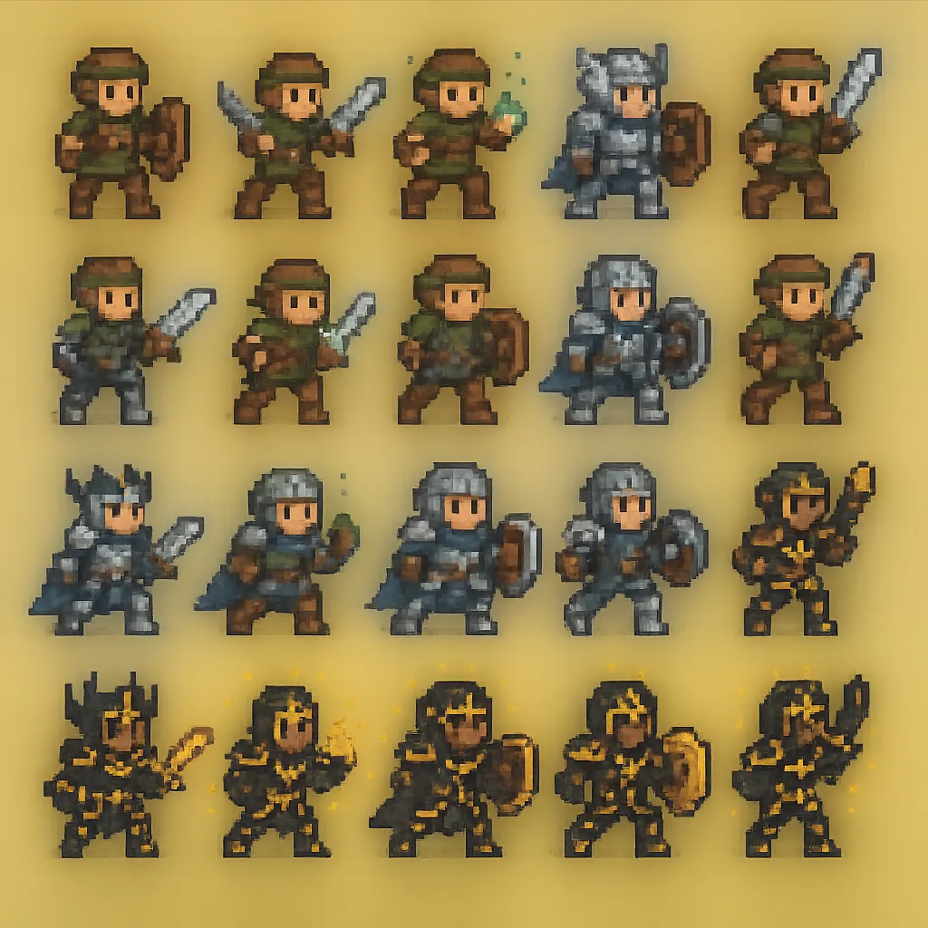 Detailed Square Pixel-art Scene Showcasing a Fantasy Warrior Character Depicted