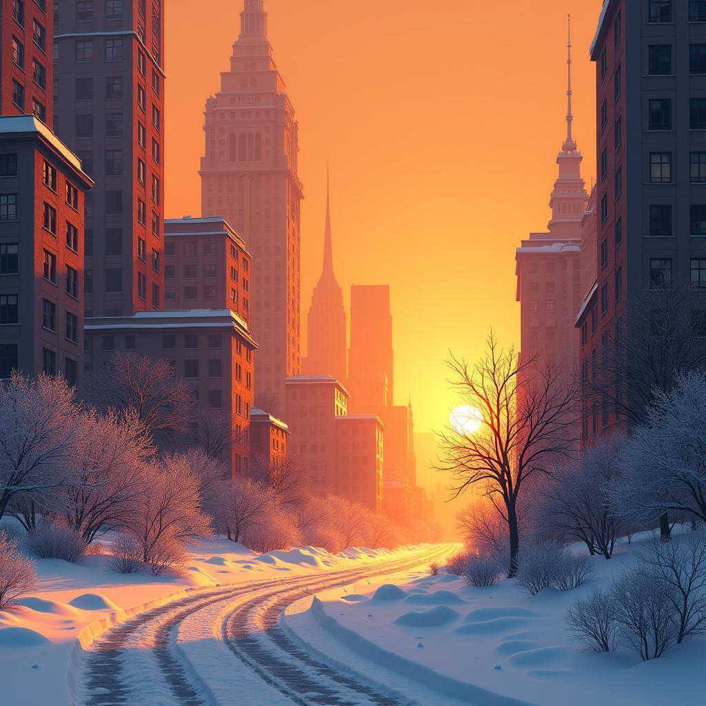 Orange Winter Towers From a Low Angle