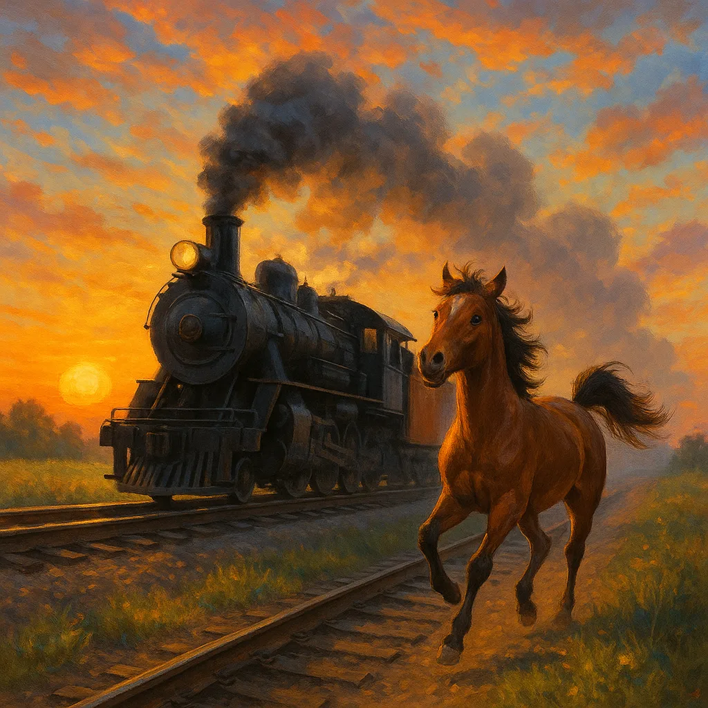 Vibrant Morning Scene Where a Train Rolls Past