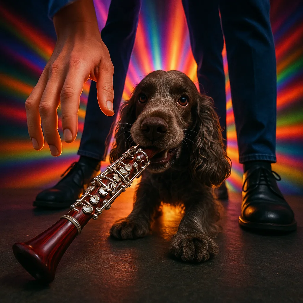 Focused Hand Reaches for a Gleaming Violetwood Oboe Playfully Held