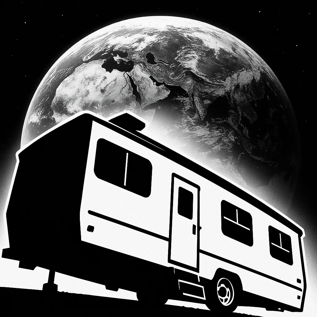 Mobile Home in Stark Black-and-white Silhouette Looms