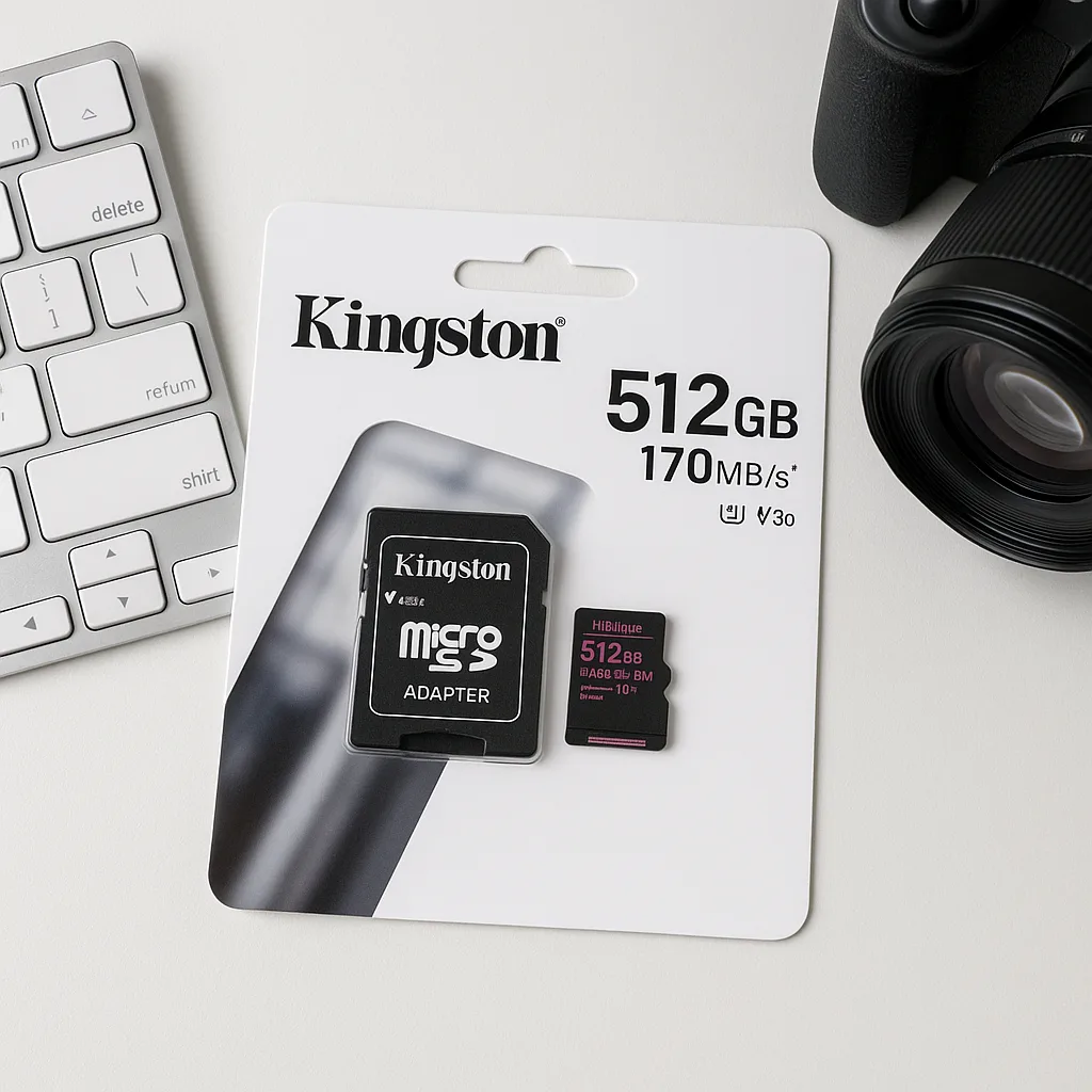 Kingston MicroSD Card and Adapter Package Labeled "512GB" with 170MB/s