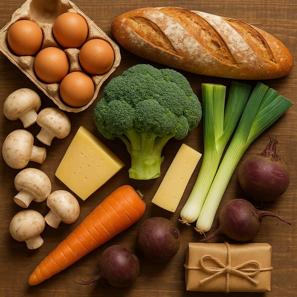 Selection of Fresh Groceries Including Eggs