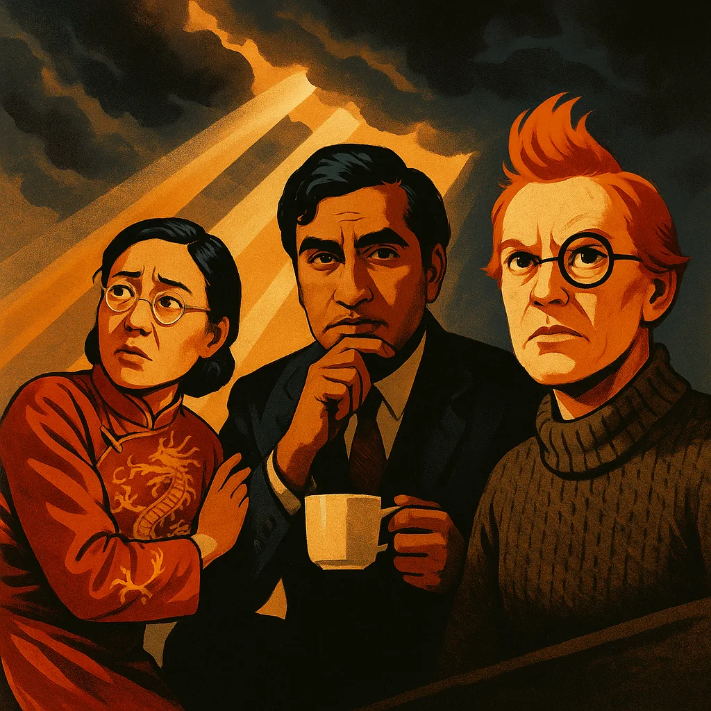 Iconic Female Scientist in Traditional Chinese Dragon Silk Cowering Defensively
