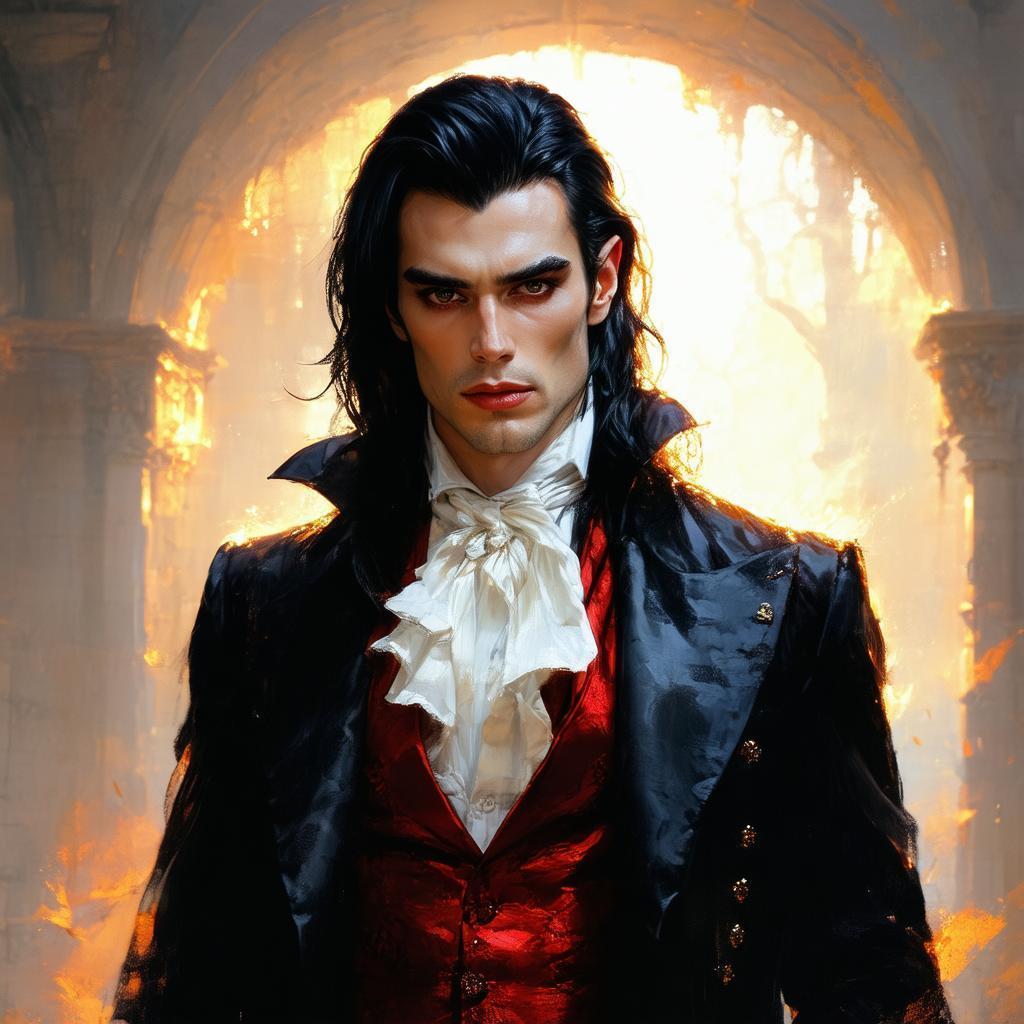 Pale Vampire in Formal Red and Black