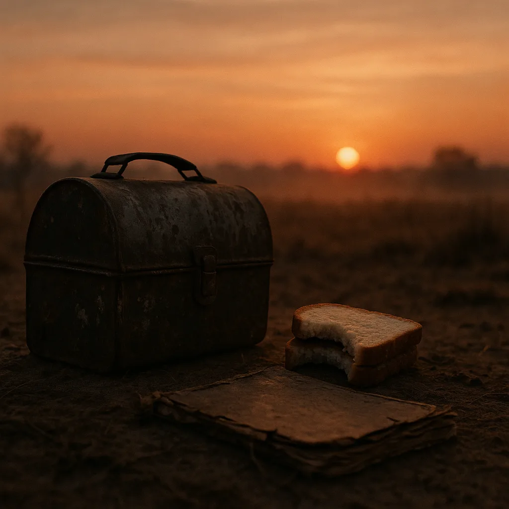 Faded Lunchbox and a Partially Eaten Sandwich Lie Next