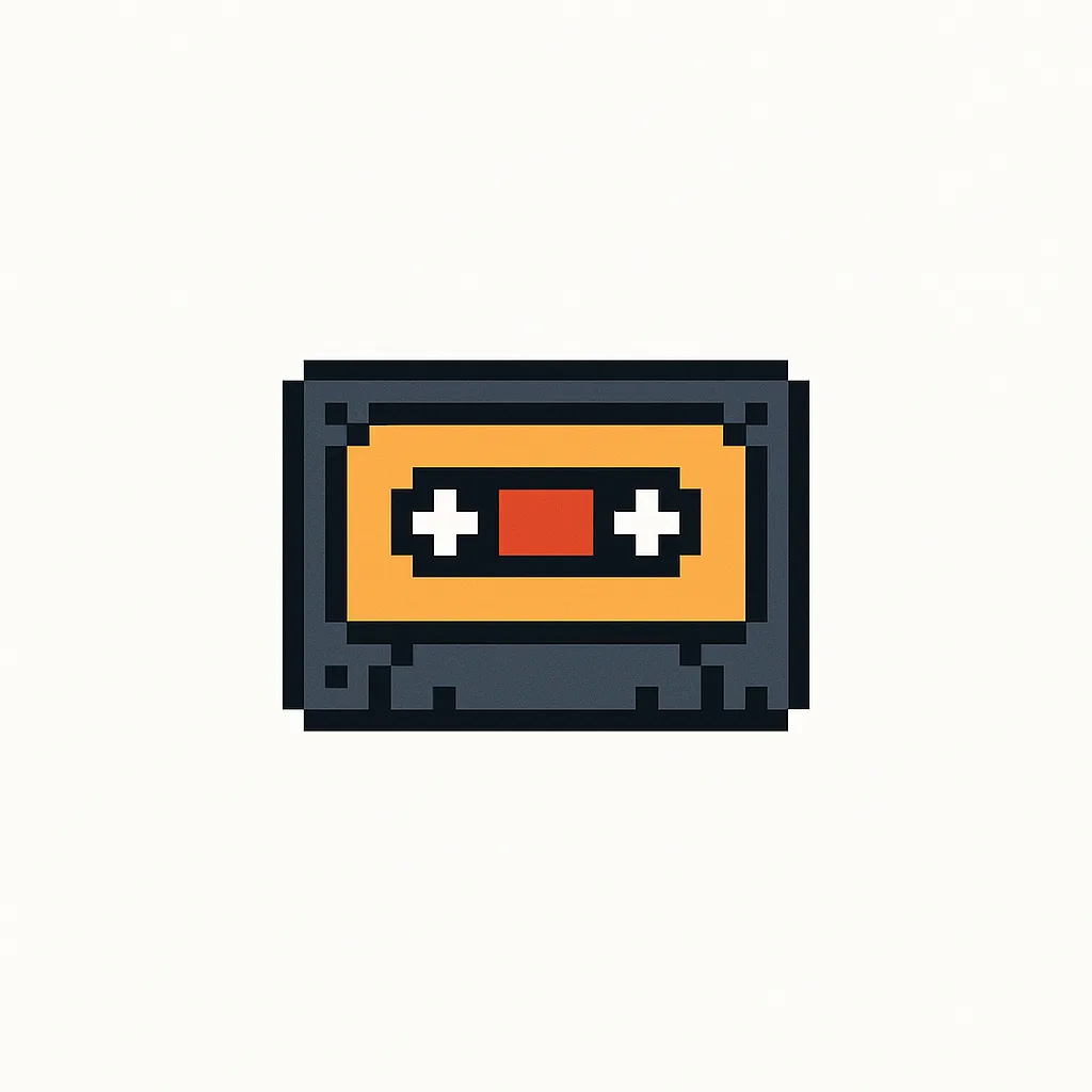 Simple 8-bit Pixel Logo Featuring a [retro Cassette Tape] Positioned