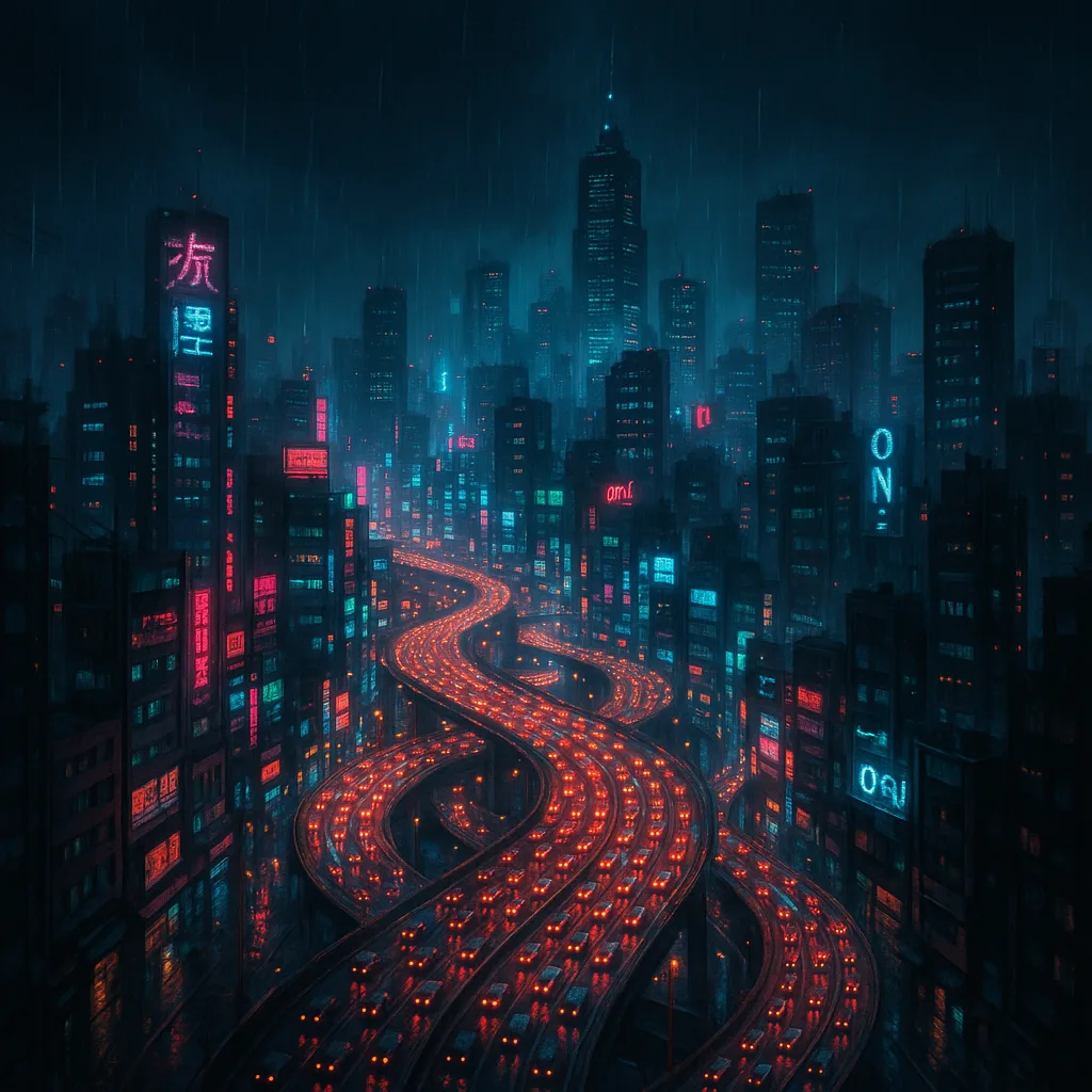 Countless Streams of Tiny Vehicle Lights Flow Like Rivers