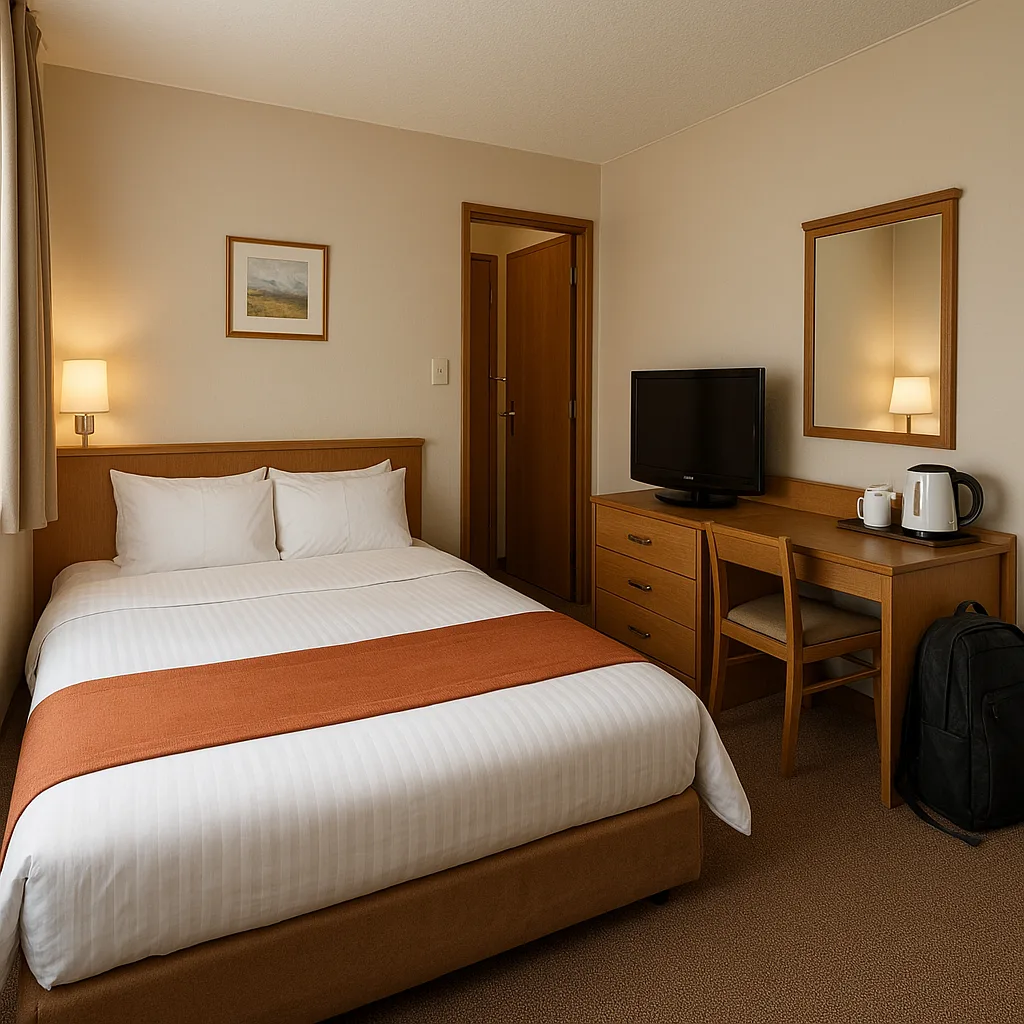 Hotel Room with a Neatly Made