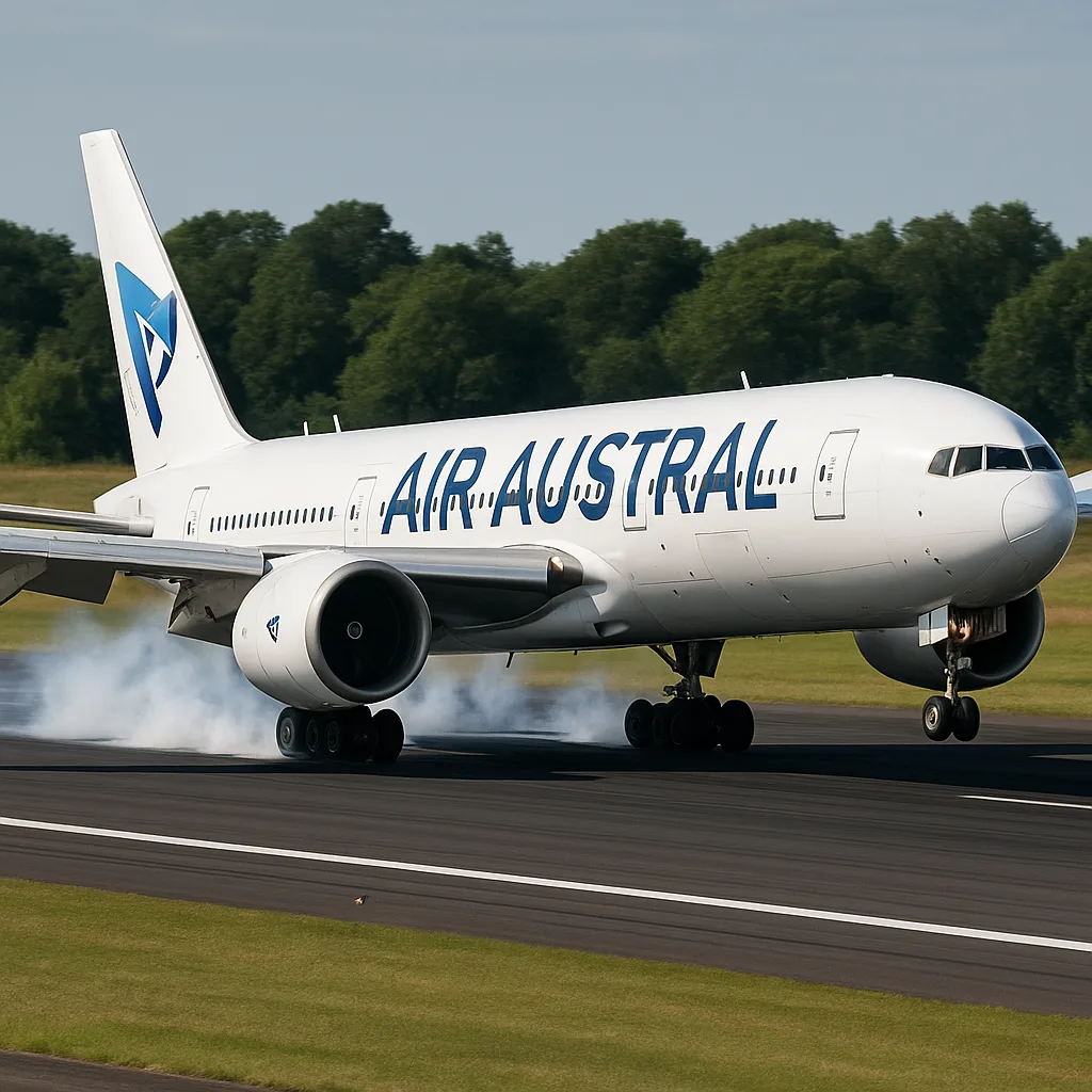 White Air Austral Airplane Landing on a Runway