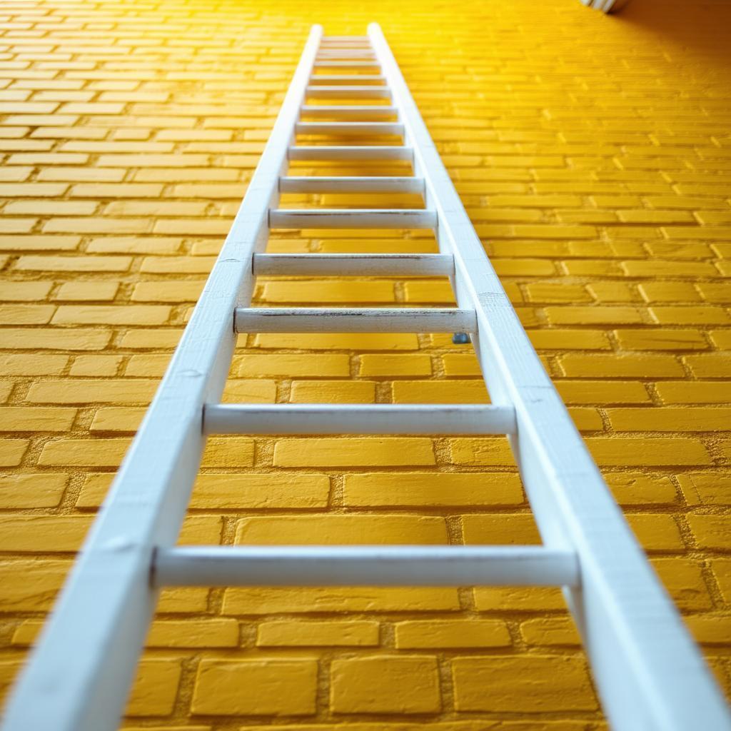 White Ladder Against a Yellow Brick Wall