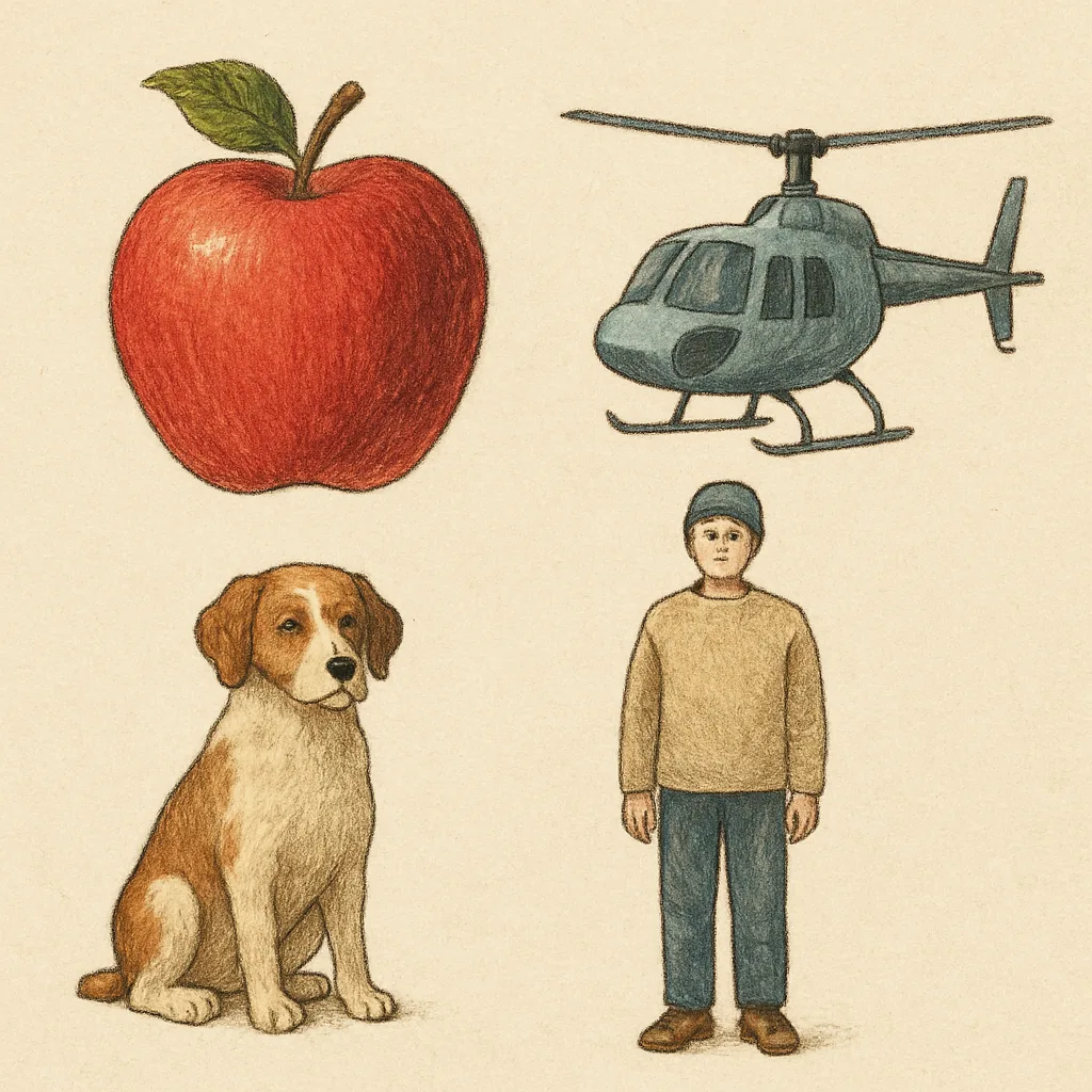 Individual Alongside a Helicopter Positioned Below an Apple